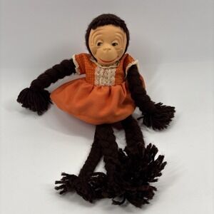 Vintage Handcrafted Yarn Zoo Monkey Childrens Toy Collectible 1950's Decor 15"L
